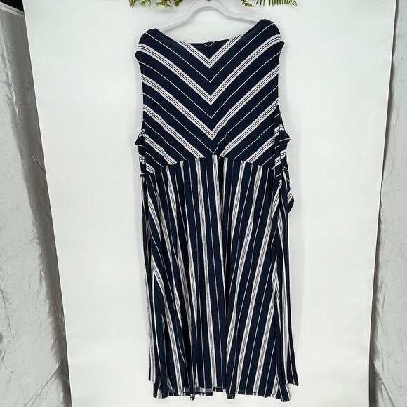 Catherines Dress Womens Size 4X Black Label Belted Navy Blue White‎ Striped - Picture 3 of 7